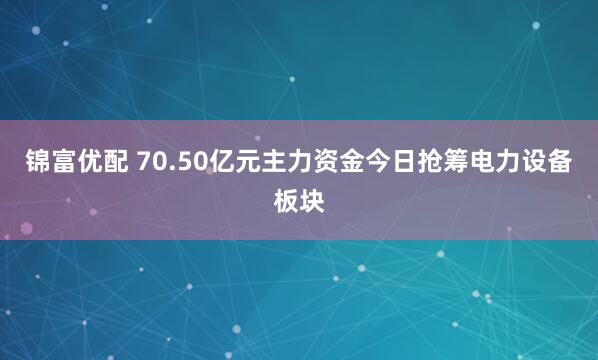 锦富优配 70.50亿元主力资金今日抢筹电力设备板块